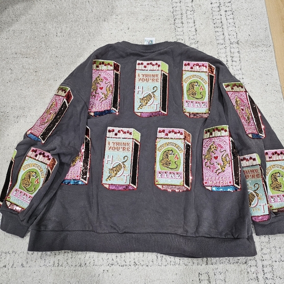 Queen Of Sparkles Sequin Tiger Matches Patchwork Sweatshirt - Picture 7 of 7